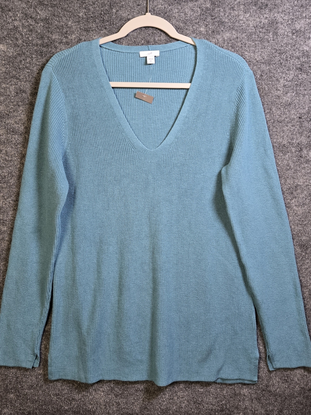 J Jill Sweater Womens M Tall Teal Blue Deep V Neck Smooth Rib Knit New